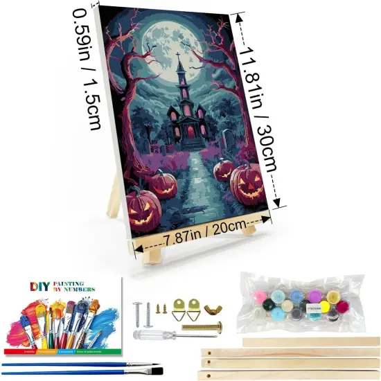 Halloween Paint by Numbers Kit - 8x12 Inch (Moon Castle Pumpkin) {2}