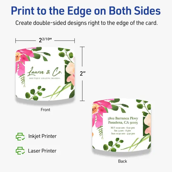 Avery Printable Arched Square Business Cards, Sure Feed Technology, 2" x 2-2/10", Matte White Cardstock, Print-to-The-Edge, Laser/Inkjet Printable, 120 Total {12}