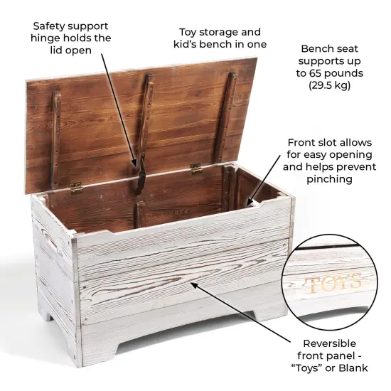 Badger Basket Solid Wood Rustic Toy Box - Distressed White {3}