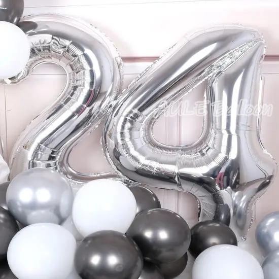 40 Inch Large 24 Balloon Numbers Silver, Big Foil Number Balloons {3}
