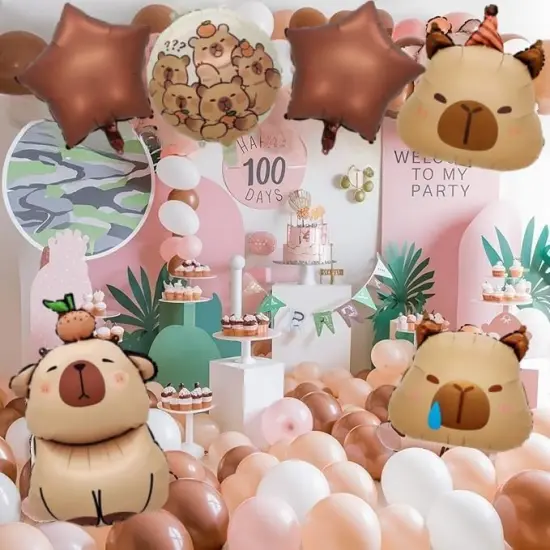 7 PCS 24" Capybara Foil Balloons - Animal Theme Birthday Decorations {2}