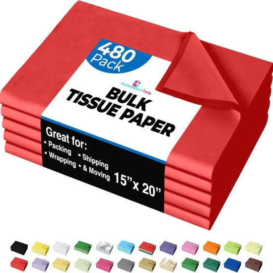Tissue Paper for Gift Bags - 15" x 20"Bulk Tissue Paper Dark Blue 480 Sheets - 10lb Newsprint for Packing, Birthday Gift Box Filler, Packing Supplies for Moving SuppliesRed {1}