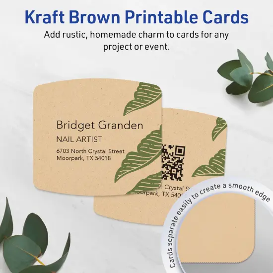 Avery Printable Arched Square Business Cards, Sure Feed Technology, 2" x 2-2/10", Matte Kraft Brown Cardstock, Print-to-The-Edge, Laser/Inkjet Printable, 120 Total {9}