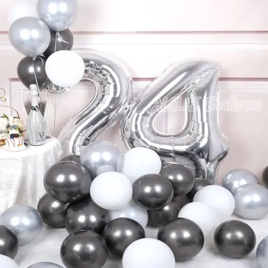 40 Inch Large 24 Balloon Numbers Silver, Big Foil Number Balloons {2}