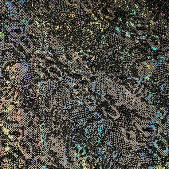1 Yard Snake Flocking Glitter Hologram Nylon Spandex Fabric for Performance Wear, DIY Projects 60 Inch Width Black {5}