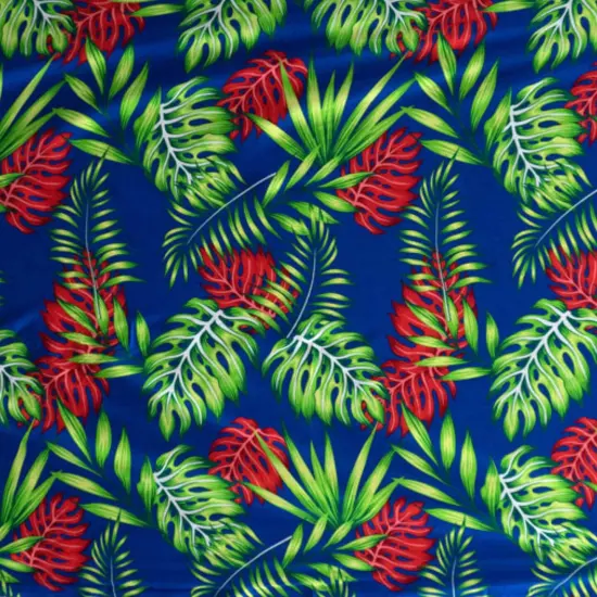 1 Yard All Over Split Leaves Sarong with Fringes Rayon Fabric 72" L x 45" W Royal {1}