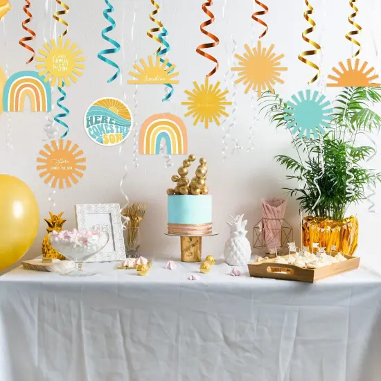 30Pcs Here Comes The Son Swirls Retro Hippie Rainbow Sun Glitter Foil Ceiling Hanging Swirls Whirls Bohemian Baby Shower Birthday Decoration First Trip Around The Sun Summer Party Decor {4}