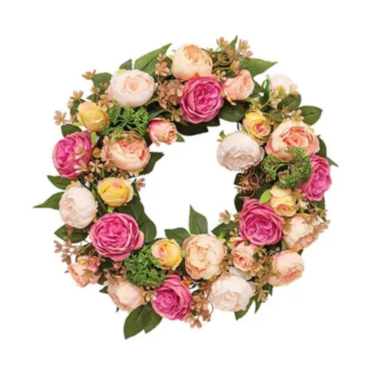 Artificial Cabbage Rose Wreath for Front Door 22 Inch Spring Decor {1}