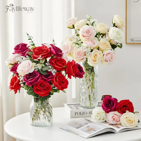 20PCS Artificial Red Roses, 3.9'' Silk Flower Head Fake Red Rose with Long Stems {6}