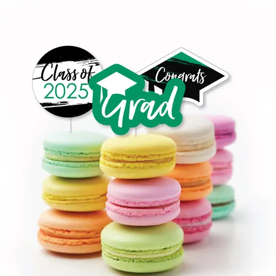 Big Dot of Happiness Green 2025 Graduation Party - Dessert Cupcake Toppers - Clear Treat Picks - Set of 24 {6}