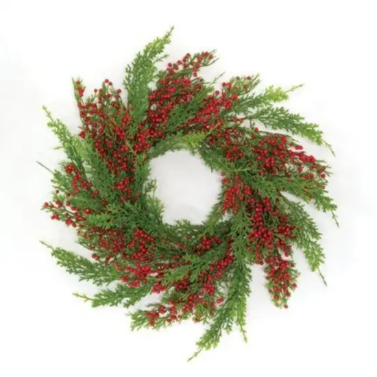 Merry Red Berries & Cedar Candle Ring 6.5" {1}