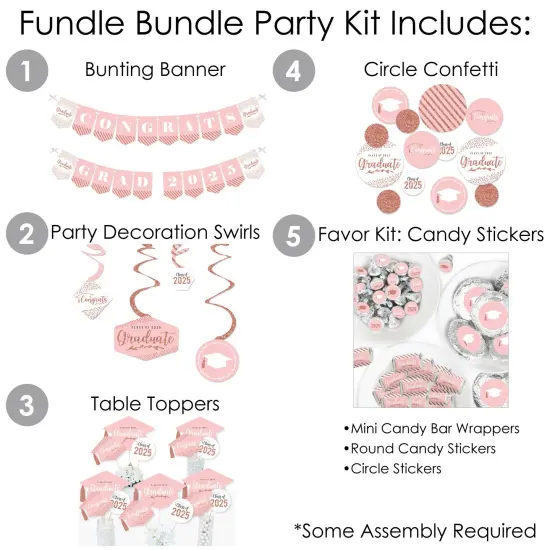 Big Dot of Happiness Rose Gold Grad - 2025 Graduation Party Supplies - Banner Decoration Kit - Fundle Bundle {3}