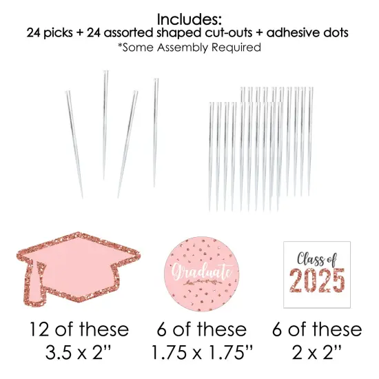 Big Dot of Happiness Rose Gold Grad - Dessert Cupcake Toppers - 2025 Graduation Party Clear Treat Picks - Set of 24 {7}