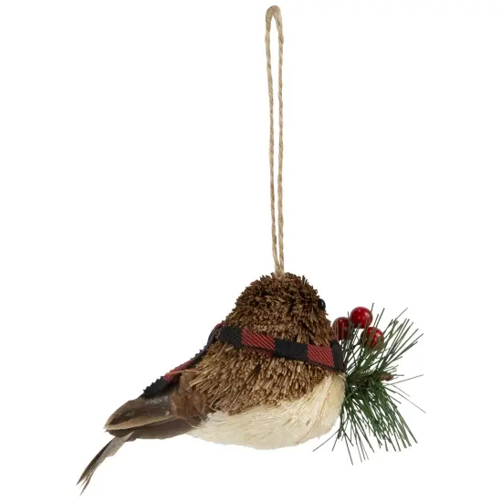 Northlight Woodland Baby Bird with Plaid Winter Scarf Christmas Ornament - 5.5" Brown {5}