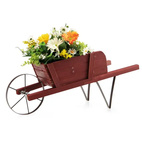 Wooden Wagon Planter With 9 Magnetic Accessories For Garden Yard Walnut {8}