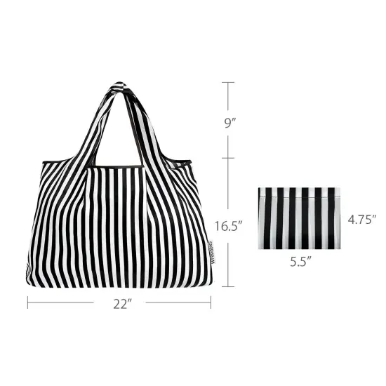 Wrapables Large Foldable Tote Nylon Reusable Grocery Bags, Black Stripes {2}