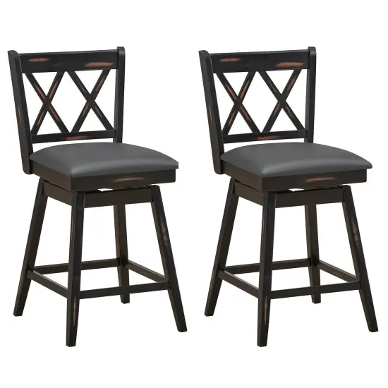 2 Pieces 25 Inch Swivel Counter Height Barstool Set with Rubber Wood Legs White {8}
