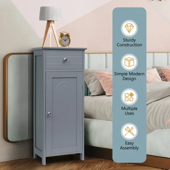 Wooden Storage Free-Standing Floor Cabinet with Drawer and Shelf Grey {2}