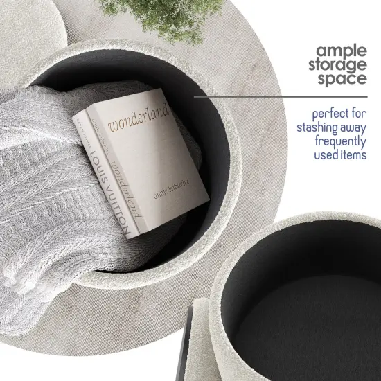StorageBud Round Ottoman with Storage White {4}