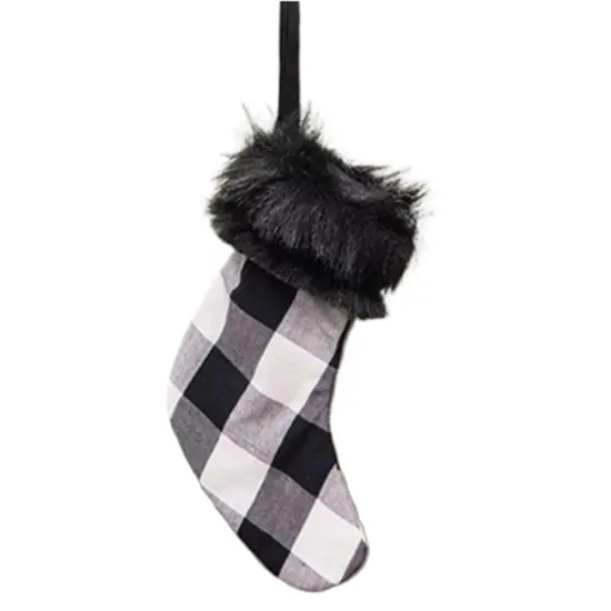 Buffalo Check And Faux Fur Stocking Ornament White {1}