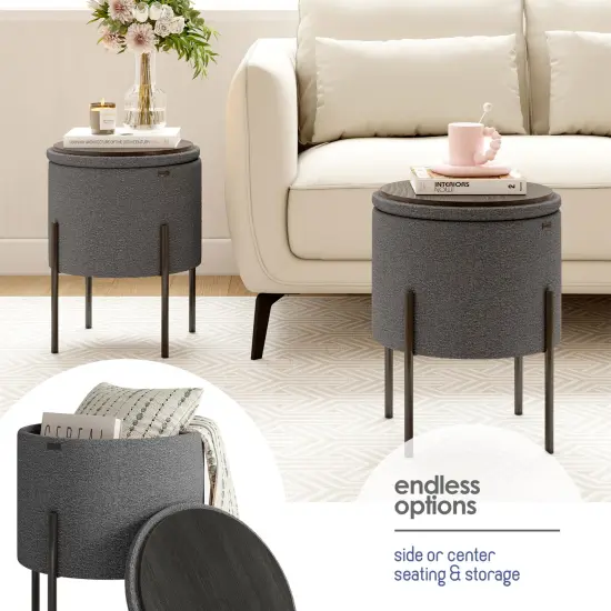StorageBud Round Ottoman with Storage Gray {2}