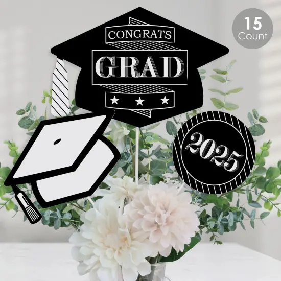 Big Dot of Happiness Graduation Cheers - 2025 Graduation Party Centerpiece Sticks - Table Toppers - Set of 15 {1}