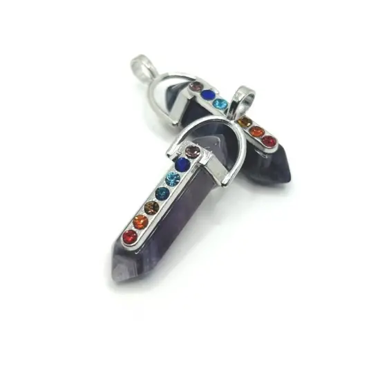 1, 4 or 20 Pieces: Purple Quartz Stone Pendants with Chakra Stones {1}