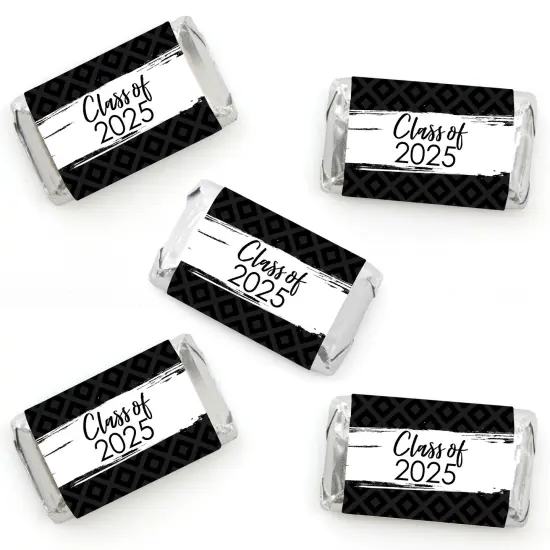 Big Dot of Happiness 2025 Black and White Graduation Party - Mini Candy Bar Wrapper Stickers - Small Favors - 40 Count {1}