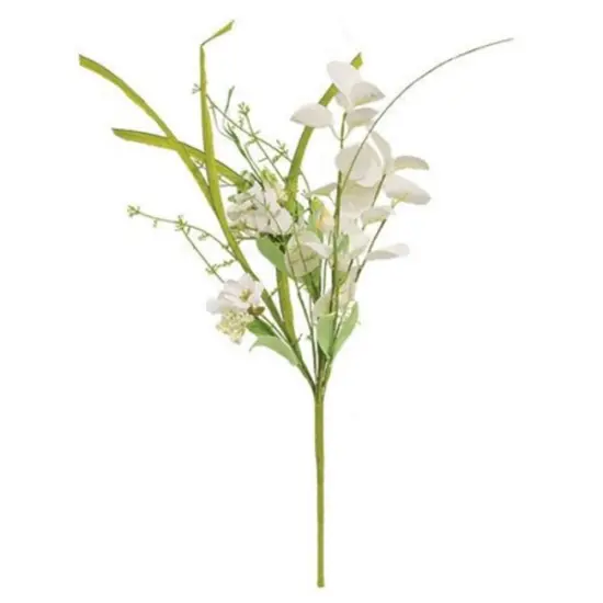 18&rdquo;High White Wild Flowers and Silver Dollar Pick with Green Paper-Wrapped Stem {1}