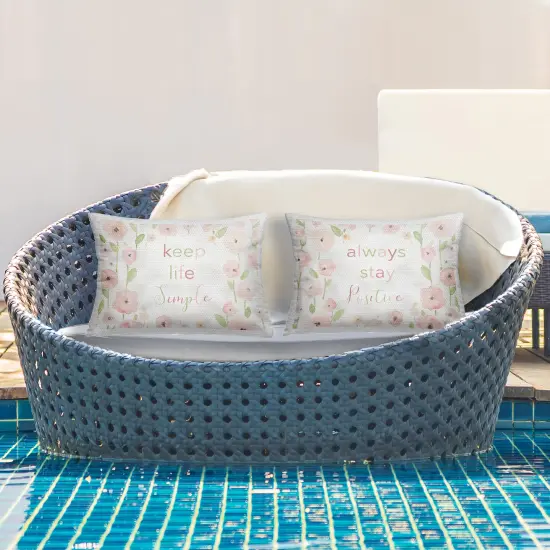 Floral Positivity Statements 2 PC Outdoor Printed Pillow Set Design by Carol Robinson, 14 x 7 x 20 {2}