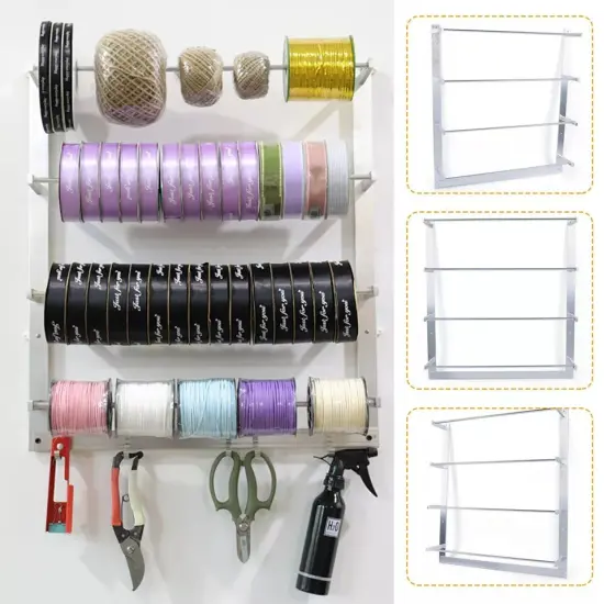 Ribbon Holder Ribbon Storage Dispenser Rack Wall Mounted Ribbon Organizer 4 Rods {3}
