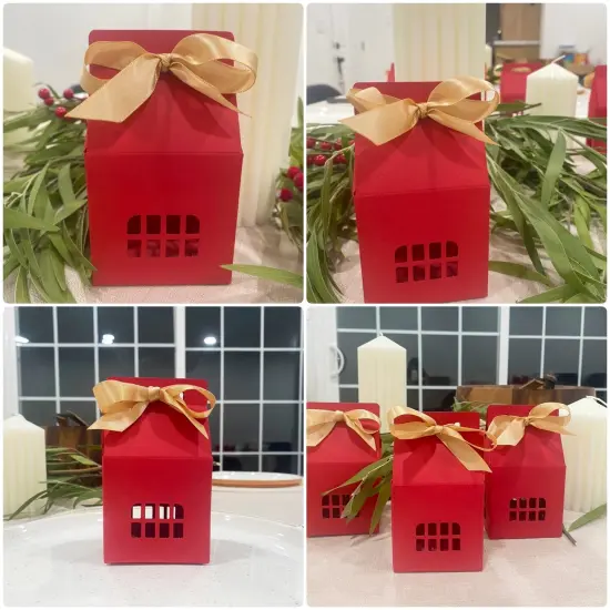 Wrapables House Shaped Gift Boxes with Ribbons for Weddings, Housewarming, Cookies, Candies, Treats, Party Favors (Set of 12), Red {5}