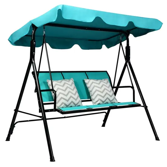 3 Person Patio Swing with Polyester Angle Adjustable Canopy Blue {6}