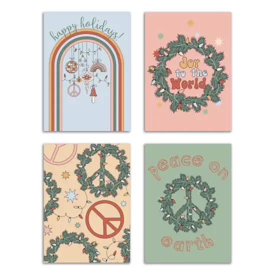 Boho Christmas Greeting Cards Boxed Set &ndash; 24 Holiday Notecards Featuring Peaceful and Retro Designs, Perfect for Sending Stylish and Unique Festive Wishes {1}