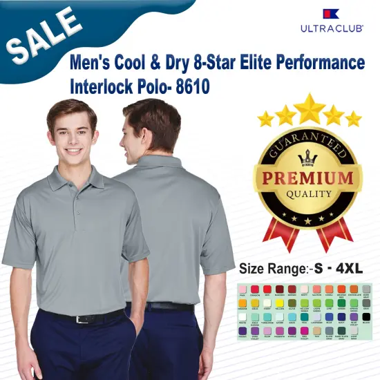UltraClub&reg; Men's Cool & Dry 8-Star Elite Performance Interlock Polo ROYAL {2}