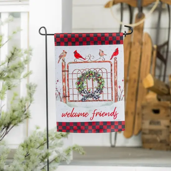 Welcome Friends Cardinal Fence Winter Garden Flag 2 Sided Decorative {2}