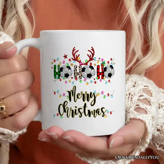 Soccer Buffalo Plaid Christmas Mug, Ho Ho Ho Football Gift {2}