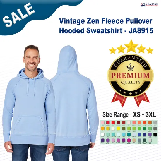 J America&reg; Vintage Zen Fleece Pullover Hooded Sweatshirt ROYAL {2}