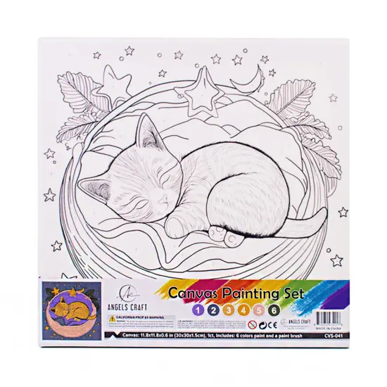Angels Craft Paint by Number Canvas Set - Dreamy Whiskers | Includes: 1 Pre-printed Canvas, 6 Acrylic Paint pots, 1 Artist Brush {1}