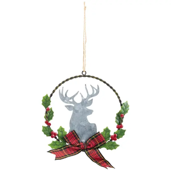 Northlight Moose with Plaid Bow Christmas Wreath Ornament - 5.5" Green {3}