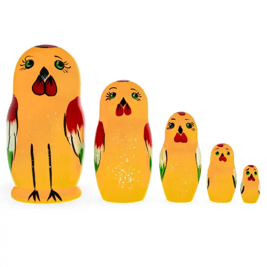Set of 5 Rooster Family Wooden Nesting Dolls {1}