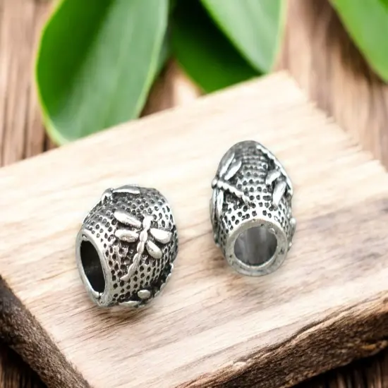 *20* 11x10mm Antique Silver Large Hole Dragonfly Barrel Beads {1}