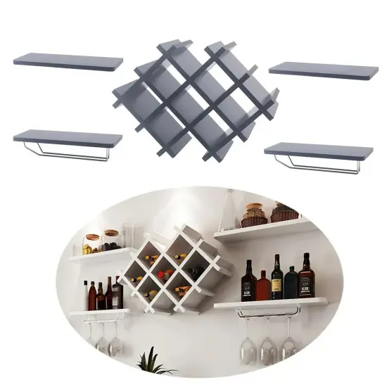 Black Modern Wall Mounted Wine Rack Bottle Glass Storage Holder Shelf Home Decor {4}