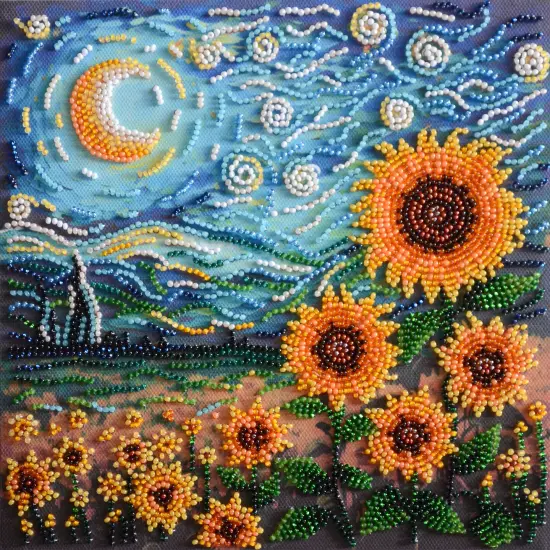 Bead embroidery kit - Sunflowers in night's embrace {1}
