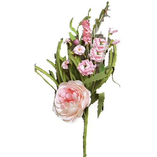 17&rdquo;Long Soft Pink Cabbage Rose Pick with Mauve Berry Spray {1}