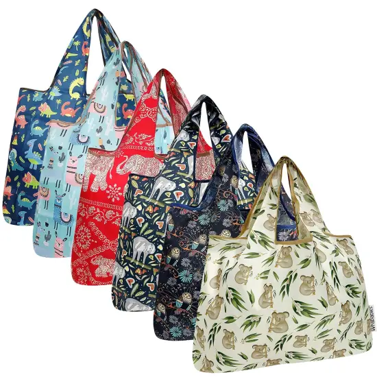 Wrapables Large Foldable Tote Nylon Reusable Grocery Bags, 6 Pack, Natures Harmony {1}