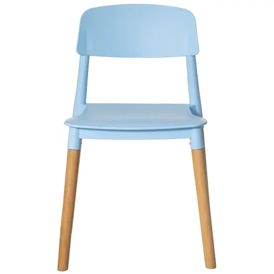 Modern Plastic Dining Chair Open Back with Beech Wood Legs Single Blue {5}