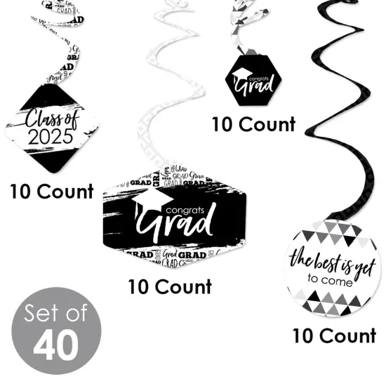 Big Dot of Happiness Black and White Graduation Class of 2025 Decorations Hanging Swirls - Set of 40 {6}