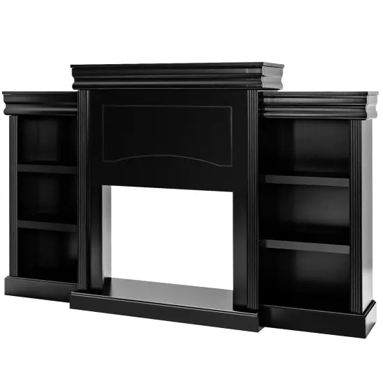 70 Inch Modern Fireplace Media Entertainment Center with Bookcase Black {7}