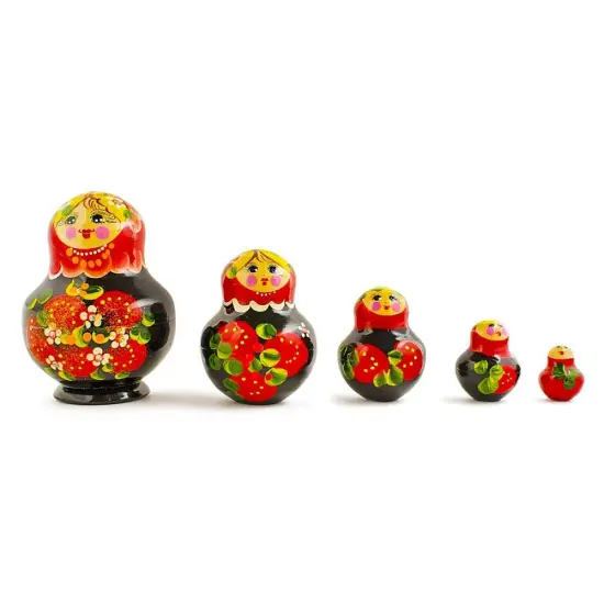 Set of 5 Elena Red Dress Wooden Nesting Dolls 4.75 Inches {1}